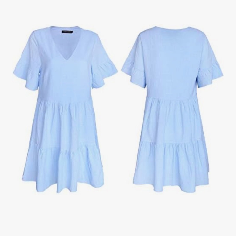 FANCYINN Short Sleeve Tiered Dress in Light Blue - Picture 2 of 11